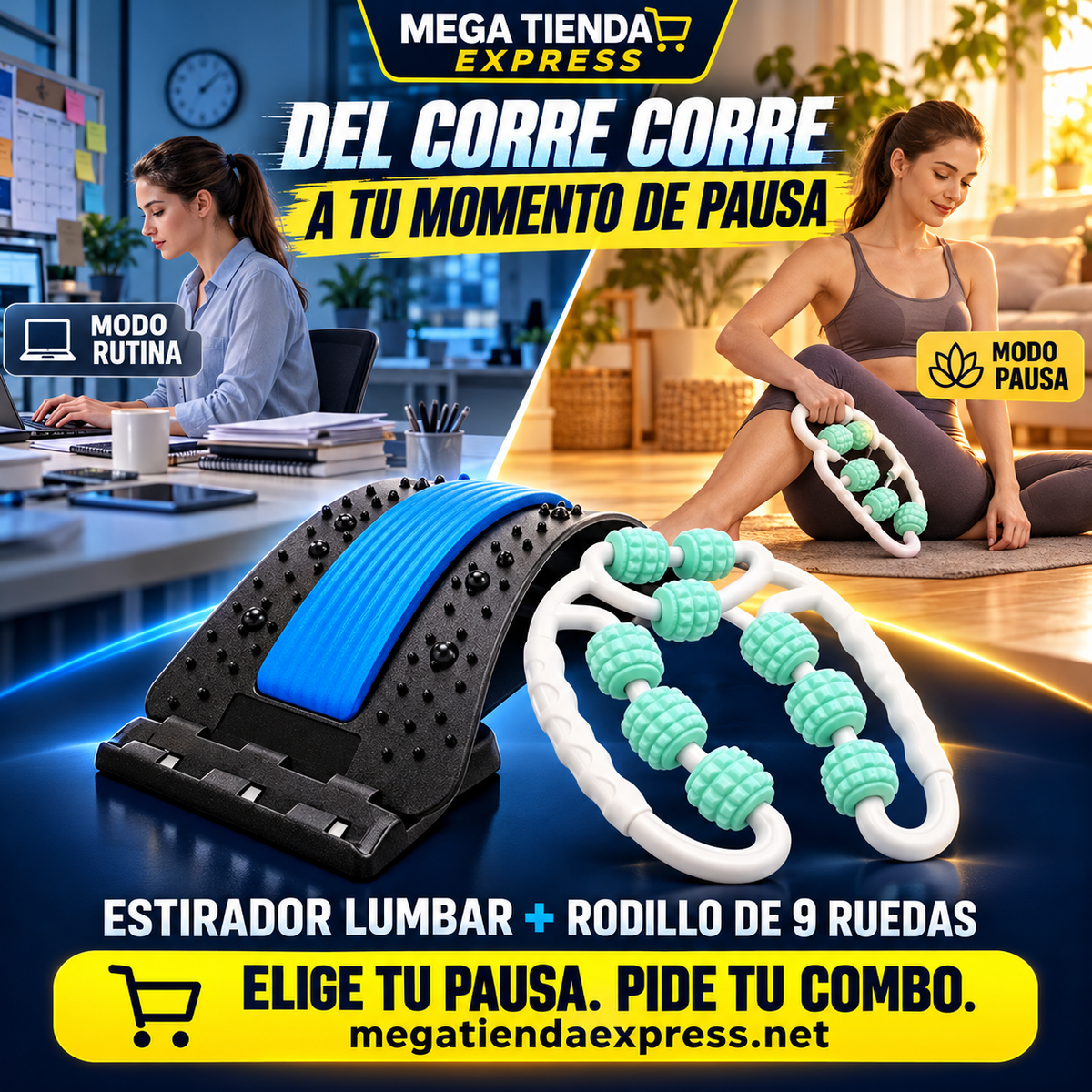 Combo Estirador Lumbar + Rodillo 9 Rueda