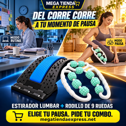 Combo Estirador Lumbar + Rodillo 9 Rueda
