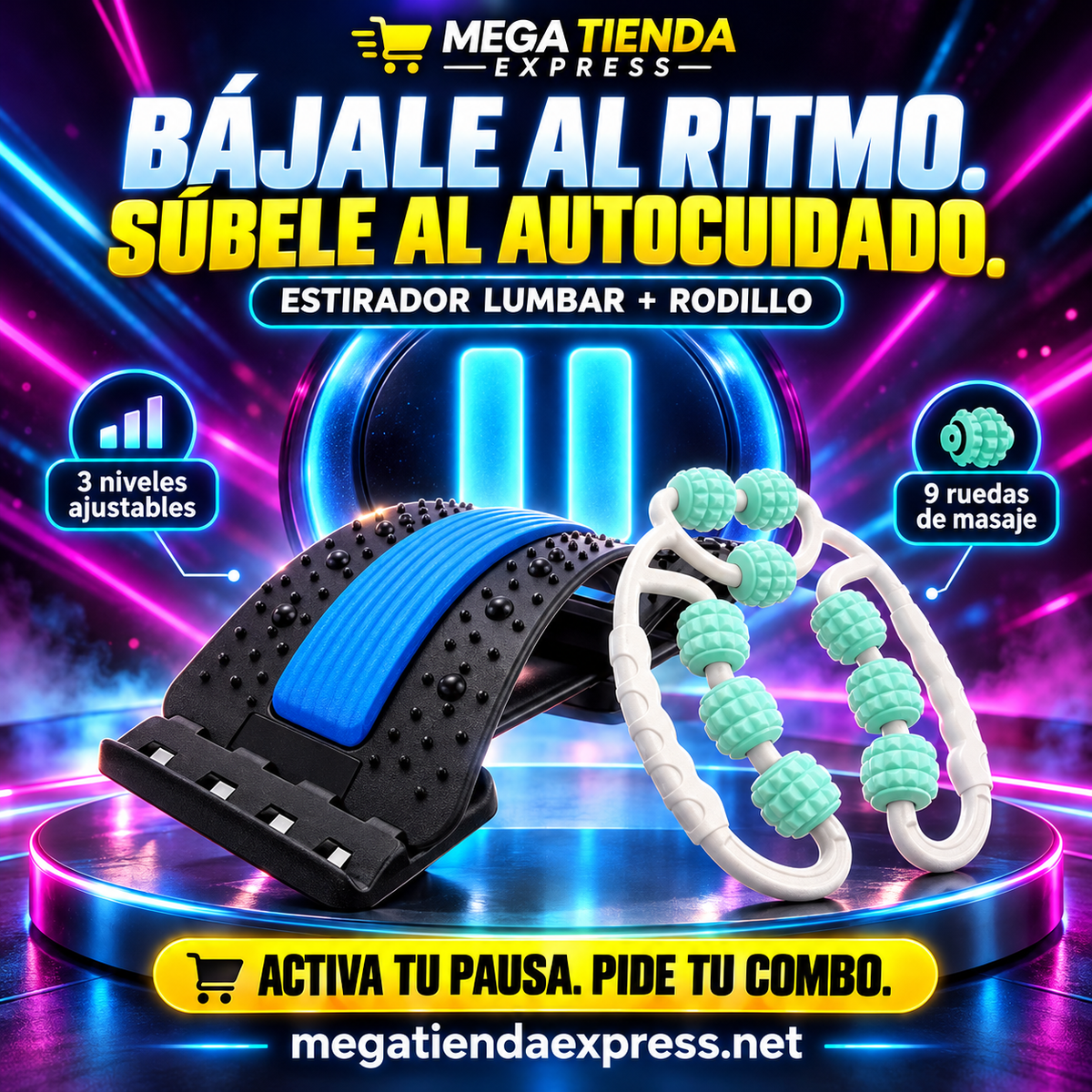 Combo Estirador Lumbar + Rodillo 9 Rueda